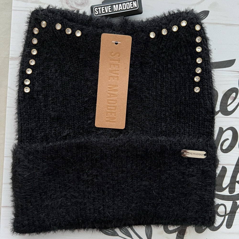 Steve Madden Black Beanie with Studs